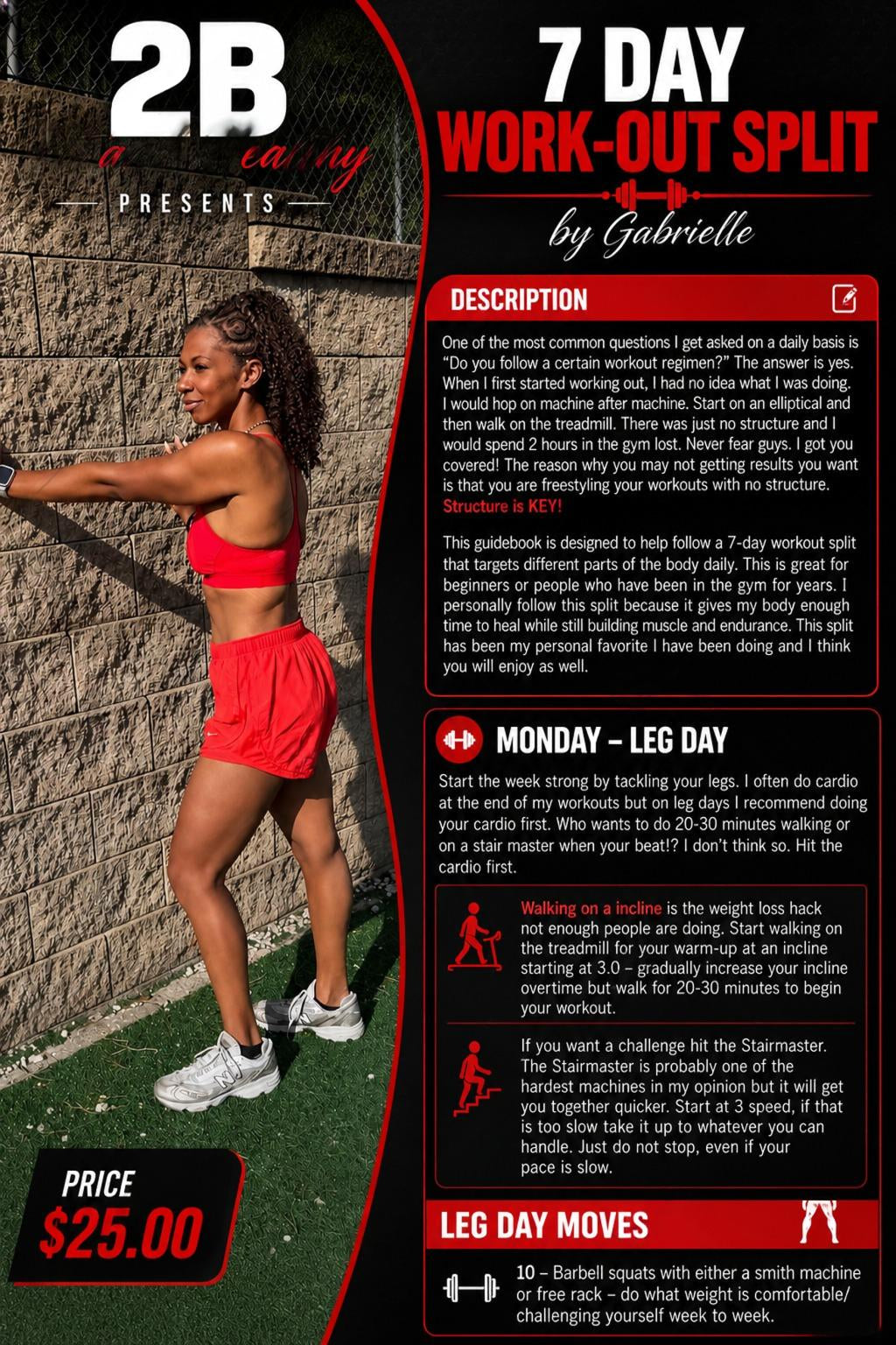 2B Fit and Healthy presents  7 Day Work-out split by Gabrielle